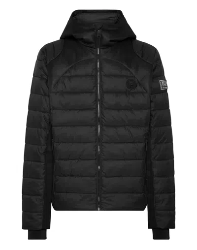 Plein Sport Nylon Puffered Jacket In Black