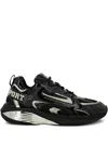 Plein Sport Patent Leather Mesh Sneakers In Black