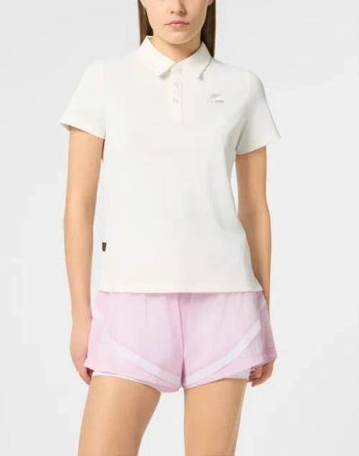 Plein Sport Pique Polo T-shirt Reflective Scratch Women In White