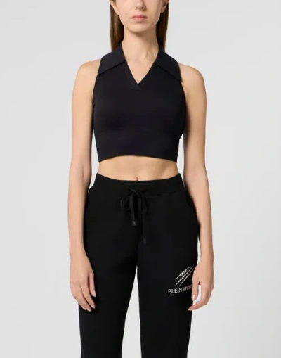Plein Sport Polo Neck Cropped Top Ps Women In Black