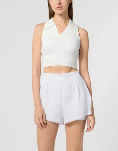 Plein Sport Polo Neck Cropped Top Ps Women In White
