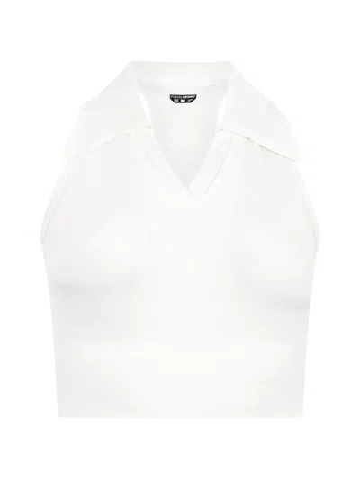 Plein Sport Polo-neck Cropped Top In White