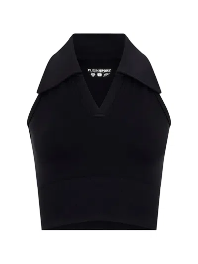 Plein Sport Ponited-collar Crop Top In Black