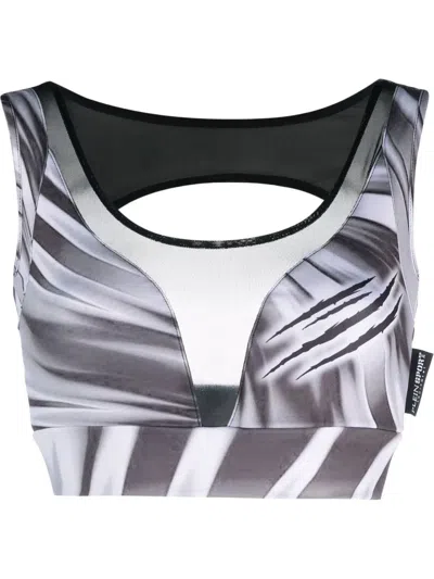 Plein Sport Printed Cotton Cropped-top In White