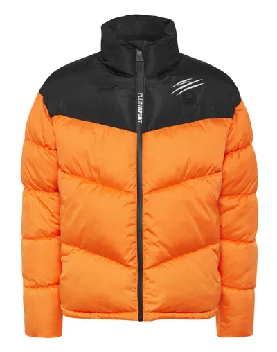 Plein Sport Scratch Puffer Jacket In Orange