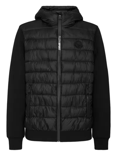 Plein Sport Quilted Hooded Jacket In Black