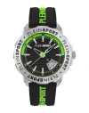 Plein Sport Bold Black Silicone Watch With Vibrant Green Accents In Multi