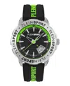 Plein Sport Bold Black Silicone Watch With Vibrant Green Accents In Multi