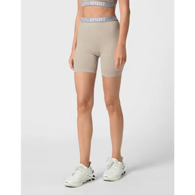 Plein Sport Rib Seamless Biker Shorts Logo Women In Neutral