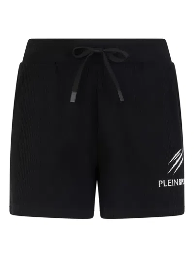 Plein Sport Ribbed Lettering Shorts In Black