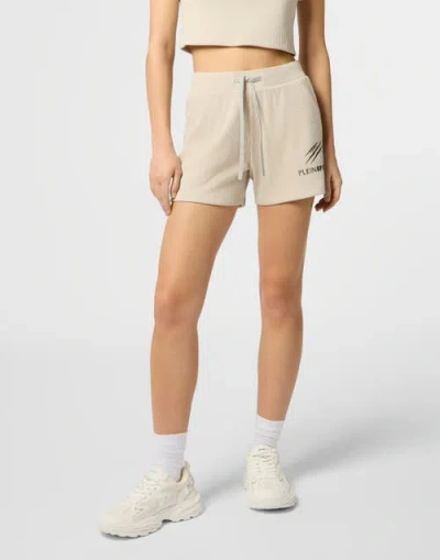 Plein Sport Ribbed Loose Fit Shorts Scratch Women In White