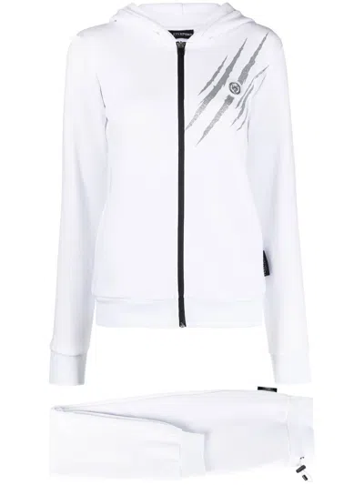 Plein Sport Scratch Cotton Jogging Tracksuit In White