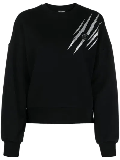Plein Sport Scratch Cotton Sweatshirt In Black