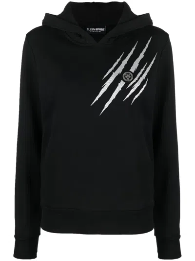 Plein Sport Scratch Cotton Sweatshirt Hoodie In Black