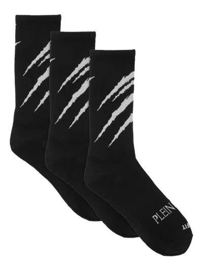 Plein Sport Scratch-detail Socks (pack Of Three) In Black