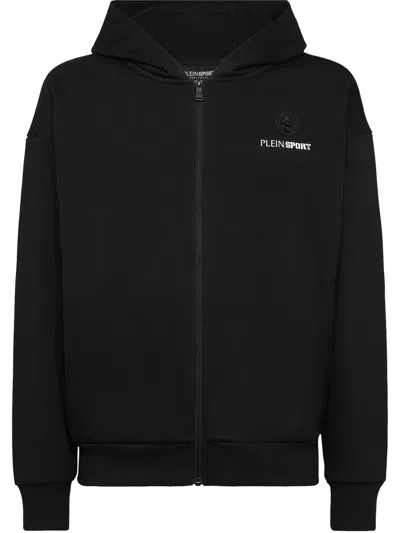 Plein Sport Oversize Zipped Hoodie Sweatshirt Ls Scratch Men In Black