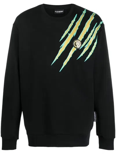 Plein Sport Scratch-print Crew Neck Sweatshirt In Black