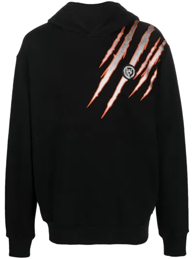 Plein Sport Scratch-print Long-sleeved Hoodie In Black