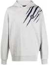 Plein Sport Scratch-print Long-sleeved Hoodie In Gray