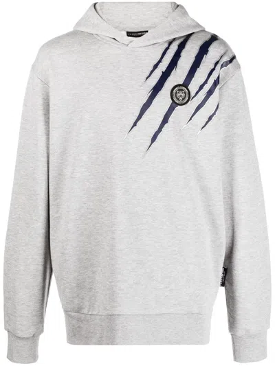Plein Sport Scratch-print Long-sleeved Hoodie In Gray