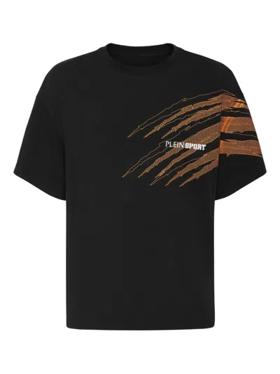 Plein Sport Round Neck T-shirt Scratch In Black
