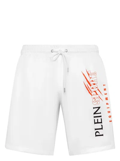 Plein Sport Scratch Swim Shorts In White