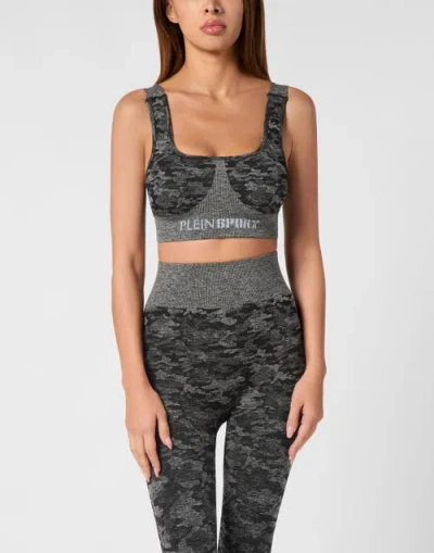 Plein Sport Seamless Crossed Straps Sport Bra Logo Women In Black