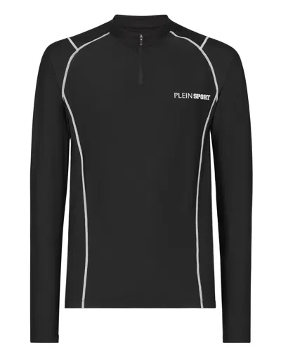 Plein Sport Second Skin Dry-fit T-shirt Round Neck Ls Scratch In Black