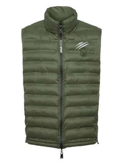 Plein Sport Shanghai Quilted Claw-print Gilet In Green