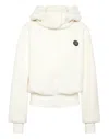 Plein Sport Sherpa Puffered Hoodie Sweatjacket In Neutral