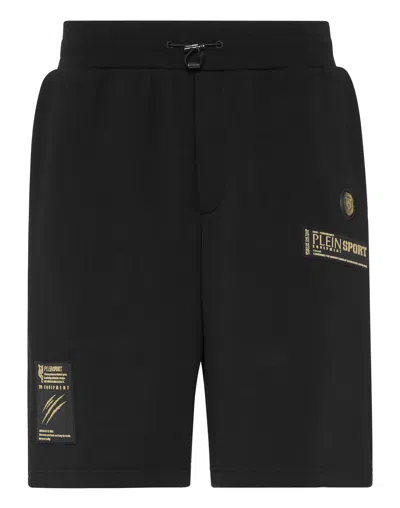Plein Sport Short Cargo Pants Laminated In Black