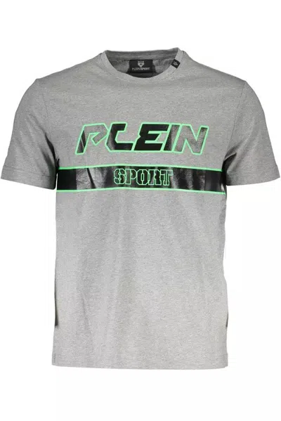 Plein Sport Sleek Cotton Crew Neck Tee With Logo Men's Print In Grey