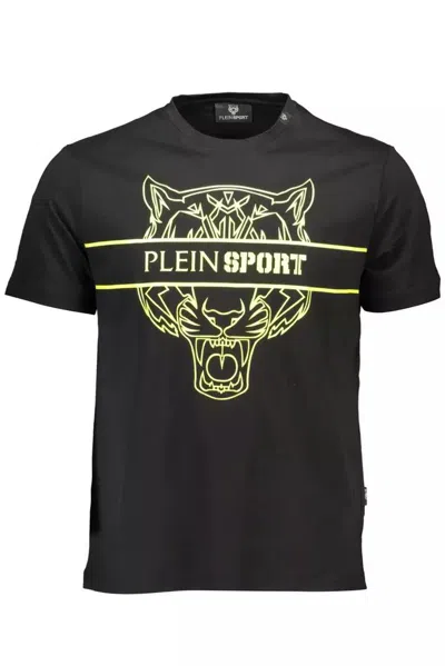 Plein Sport Sleek Cotton Crew Neck Tee With Men's Logo In Black