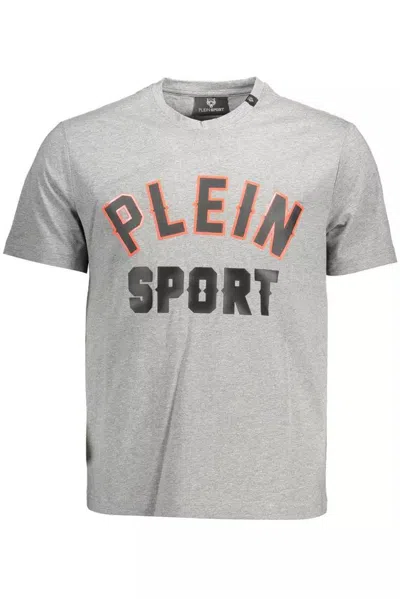 Plein Sport Sleek Cotton Tee With Bold Men's Details In Grey