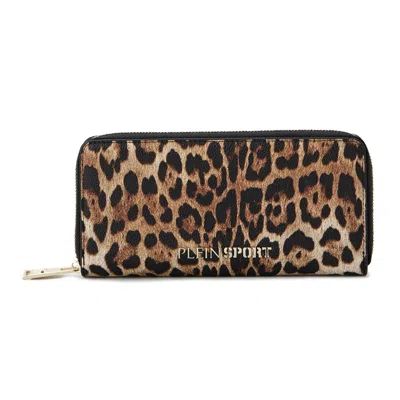 Plein Sport Sleek Designer Zipper Wallet With Women's Accents In Brown