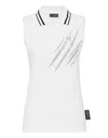 Plein Sport Scratch-print Sleeveless Polo Shirt In White