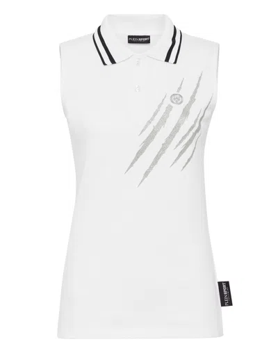 Plein Sport Sleeveless Polo Shirt Scratch In White