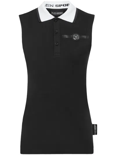 Plein Sport Sleeveless Polo Top In Black