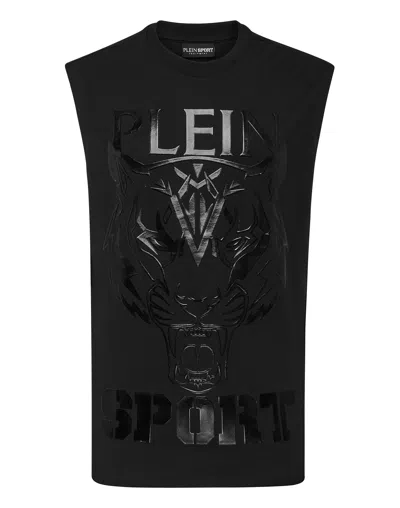 Plein Sport Sleeveless T-shirt Round Neck Ss Tiger In Black