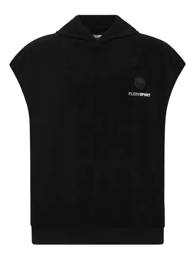 Plein Sport Sponge Sleeveless Hoodied Vest In Black