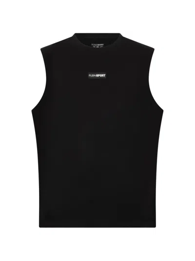 Plein Sport Slub-texture Logo-patch Tank Top In Black