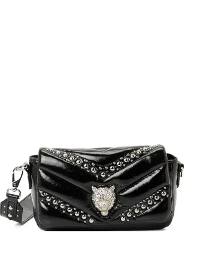 Plein Sport Small Cady Quilted Flap Shoulder Bag In Black