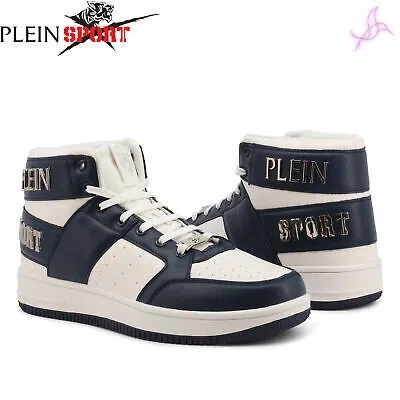 Pre-owned Plein Sport Sneakers  Sips992 Man White Blue 133586 Shoes Original Dual Outlet