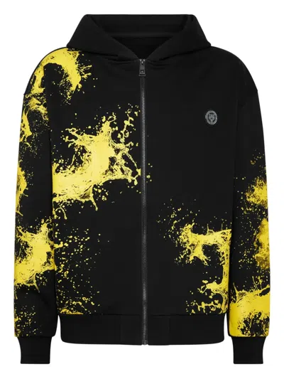 Plein Sport Splash-print Zip Hoodie In Black