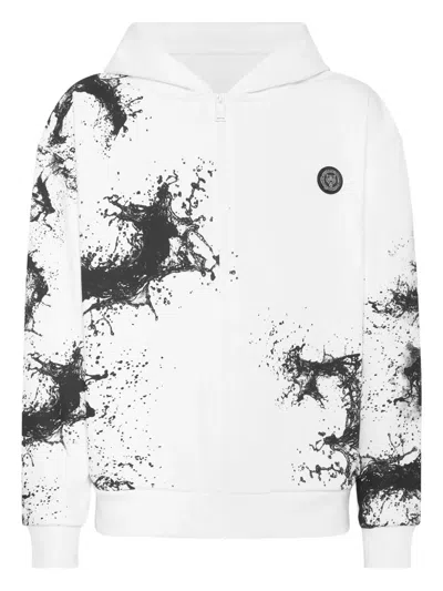 Plein Sport Splash-print Zip Hoodie In White