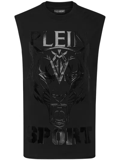 Plein Sport Ss Tiger Logo-print T-shirt In Black