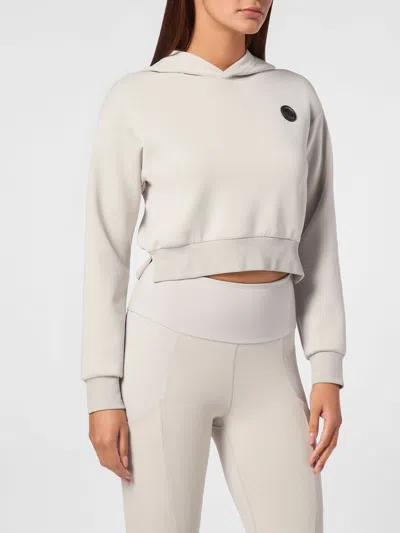 Plein Sport Cropped Hoodie Sweatshirt Women In Gray