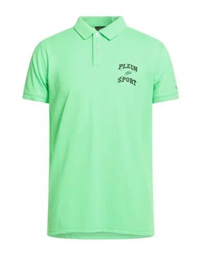 Plein Sport Swim Man Polo Shirt Green Size Xxl Polyester, Cotton In Multi