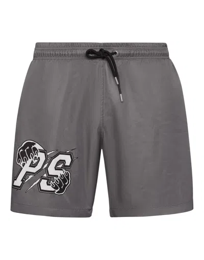 Plein Sport Logo-print Swim Shorts In Grey