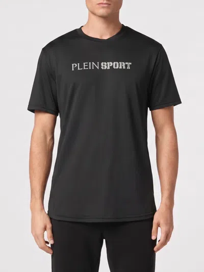 Plein Sport Reflective T-shirt Round Neck Ss Men In Black